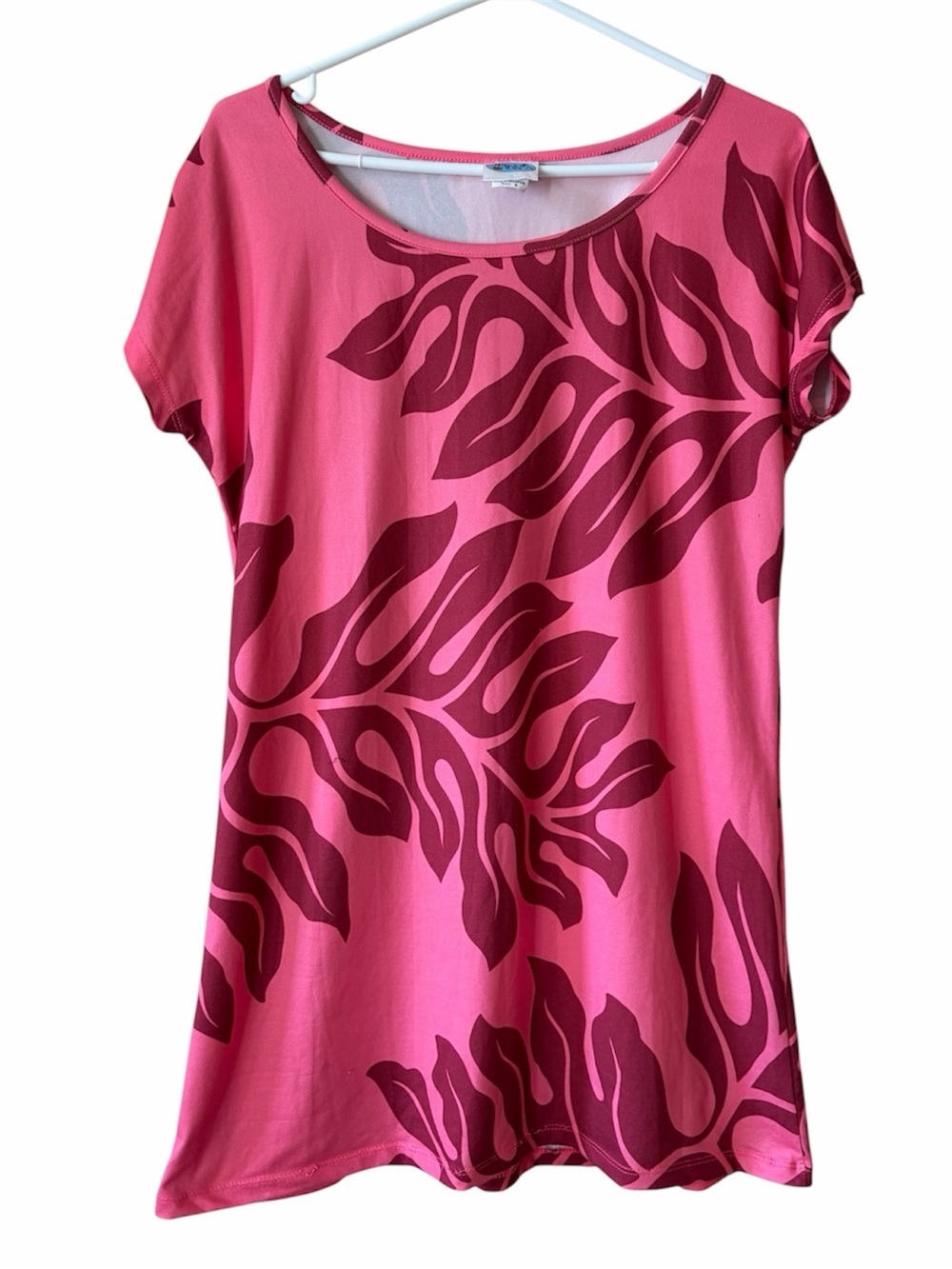 Hula Bay Pink Tropical Floral Print Dress Hawaiian Vacation Summer Shift Dress